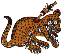Aztec dingbat of ocelot with a spear in his gut